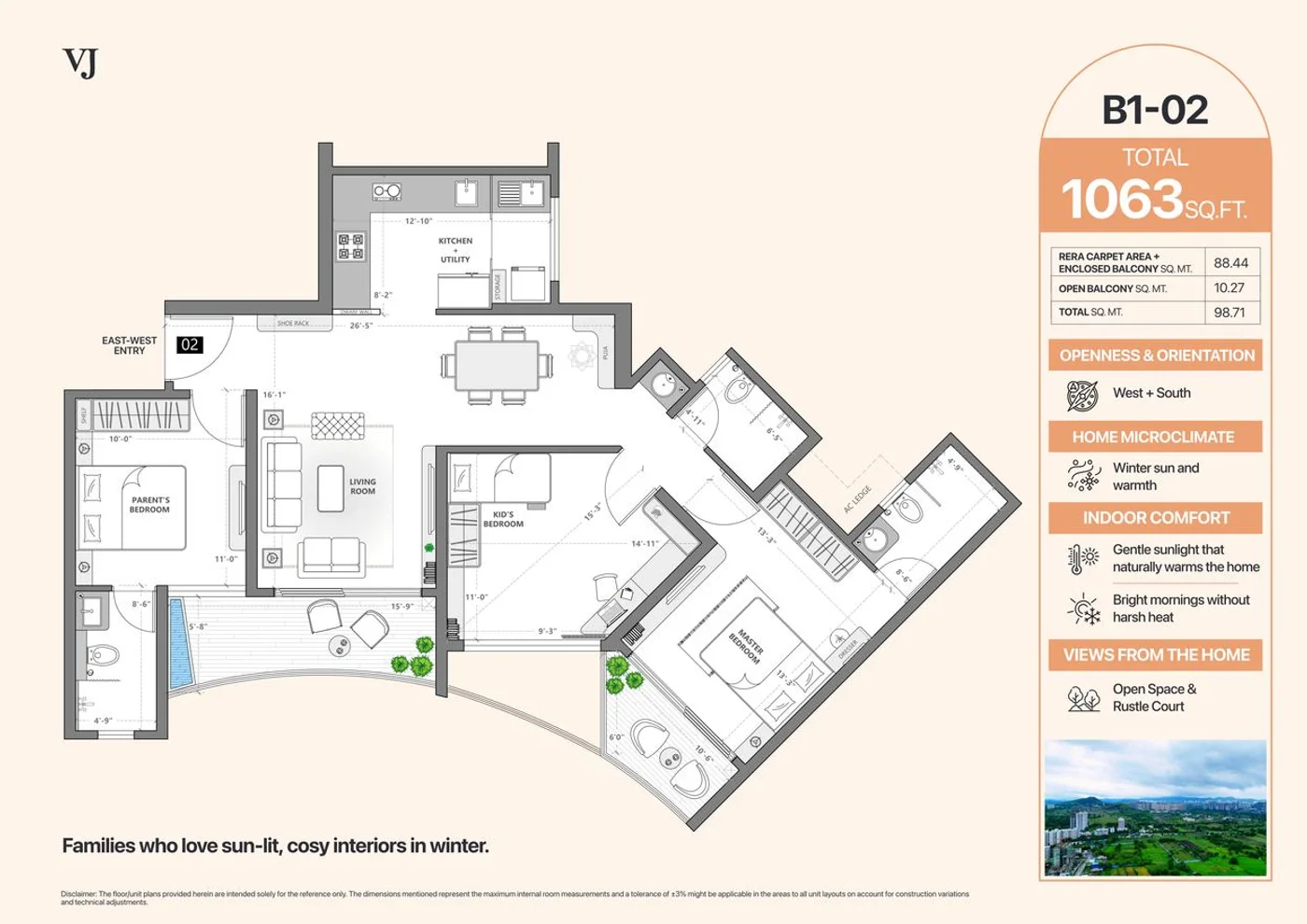 3 BHK B1-B2 Tower Unit Plan